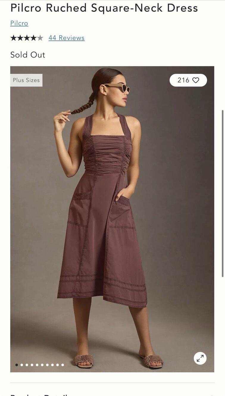 Pilcro Anthropologie Ruched Square Neck Midi Dress Coral Cotton Size XL PLUM